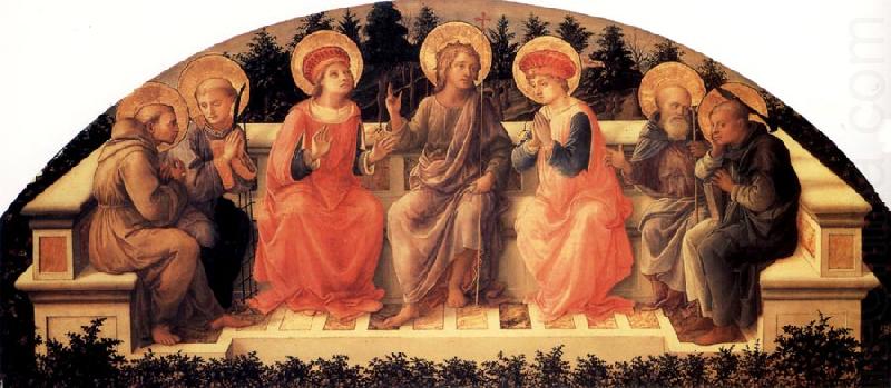 Sts Francis,Lawrence,Cosmas or Damian,John the Baptist,Damian or Cosmas,Anthony Abbot and Peter, Fra Filippo Lippi